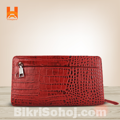 Hingare Alligator Pattern Red Genuine Leather Hand Purse